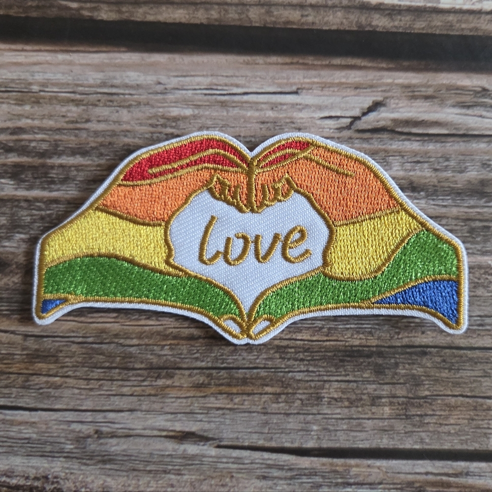 Gay Pride Flag Lgbtq Lesbian Heart Hands  Love Is Love Iron on Patch